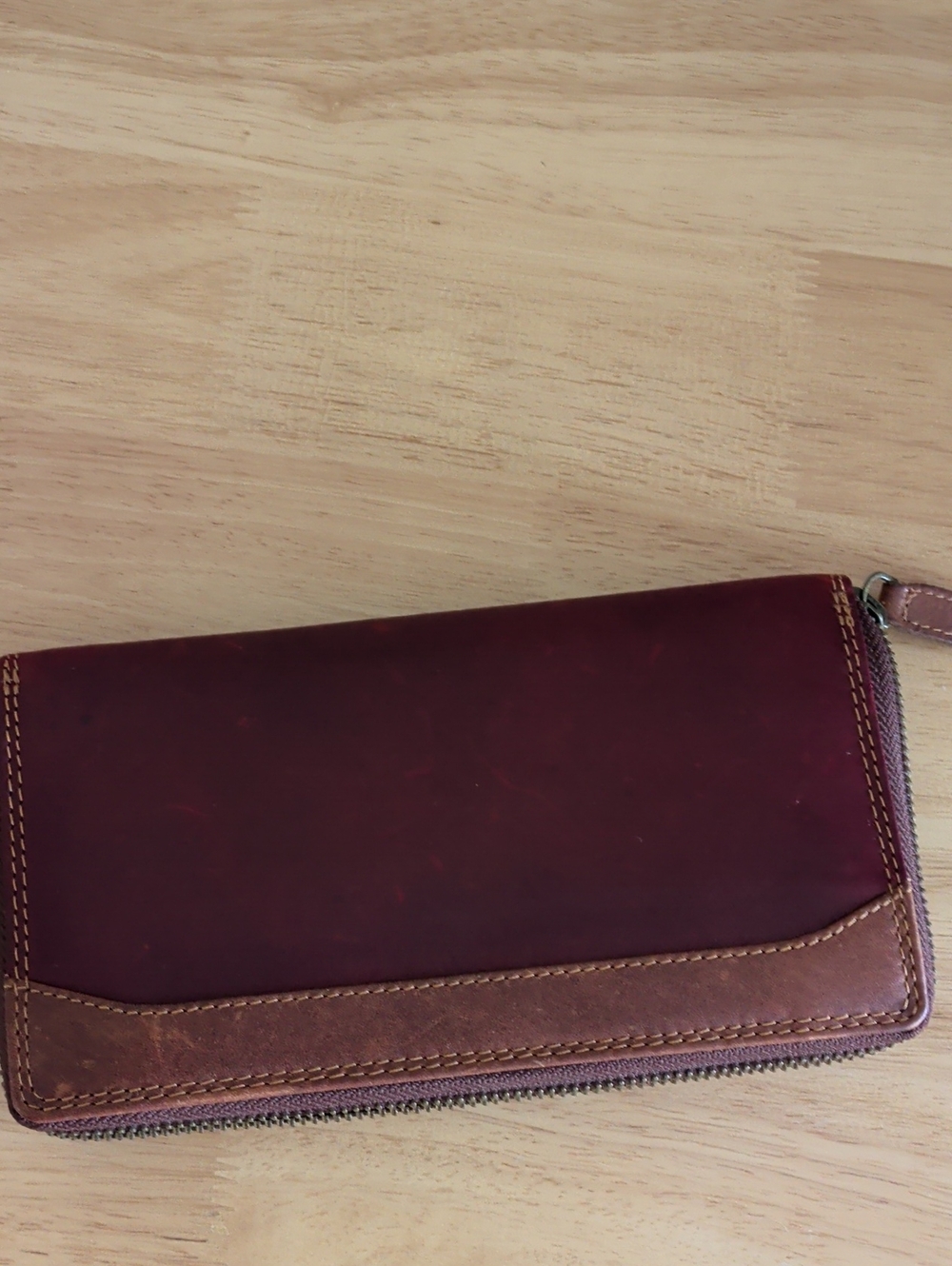 Men's Leather Zip Wallet - Burgundy Brown